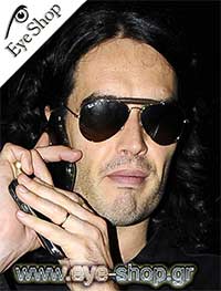 Russel Brand wearing Rayban Leathers collection polarised  Sunglasses