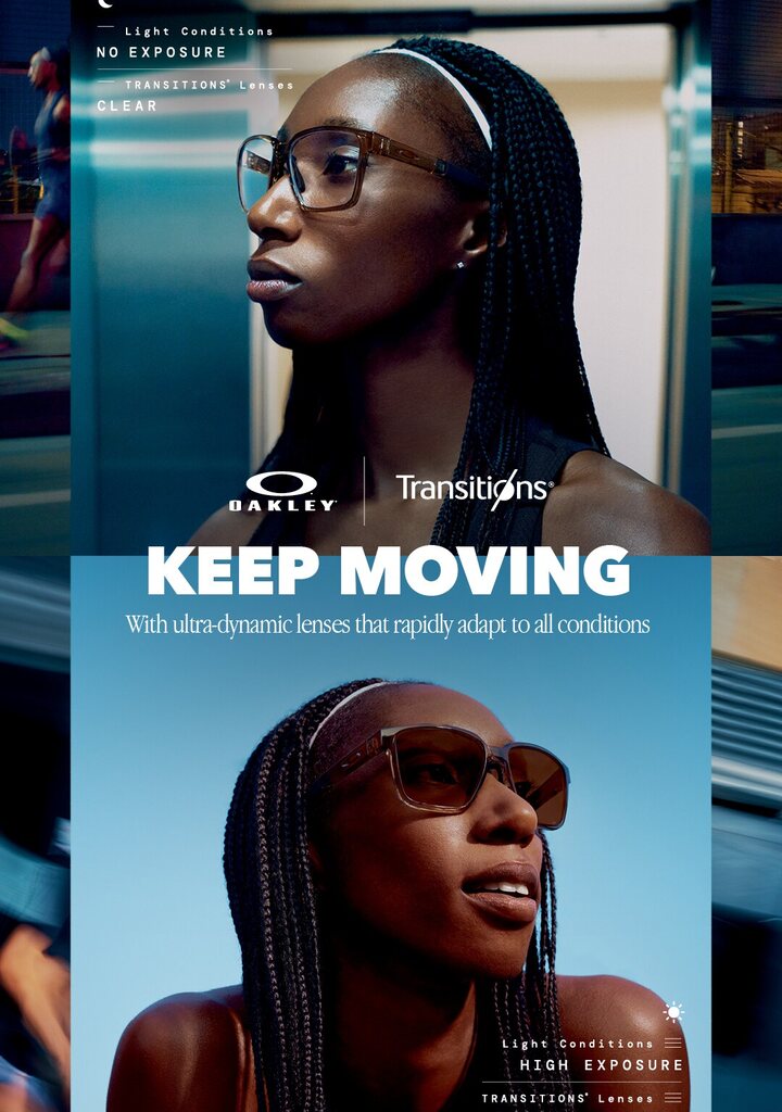 Oakley x Transitions Keep Moving καμπάνια — ανδρικά γυαλιά οράσεως με φωτοχρωμικούς φακούς, Eye-Shop
